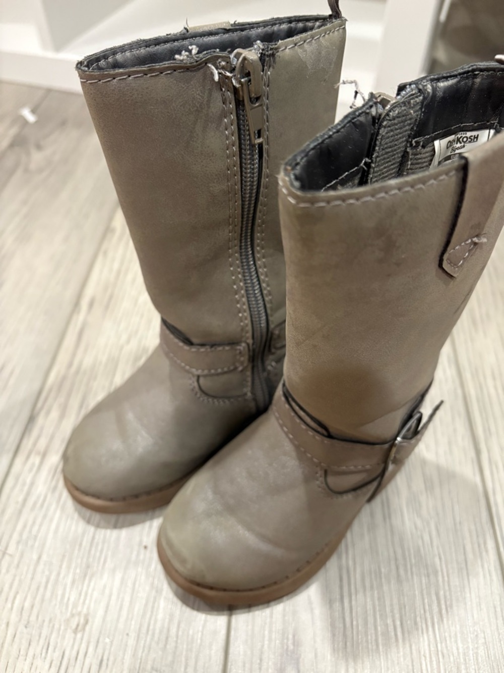 OshKosh B'gosh Taupe Mid-Calf Girls' Boots with Ankle Buckle